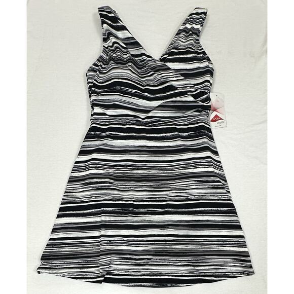 Nwt Lands' End Suplice Wrap Swim Bathing Suit Dress SZ 8 Black & White - Picture 1 of 8